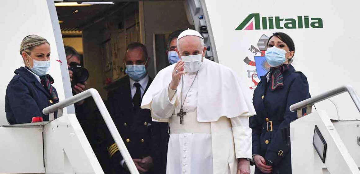 Pope Francis lands in Baghdad on the first-ever papal visit