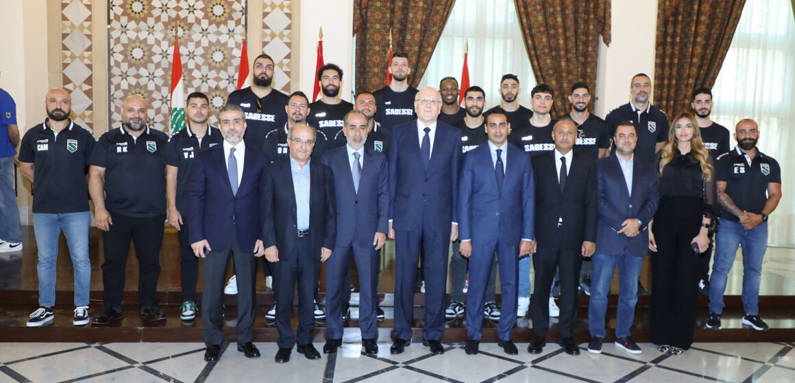 Mikati Hosts Al Riyadi and Hekmeh Basketball Champions at Grand Serail